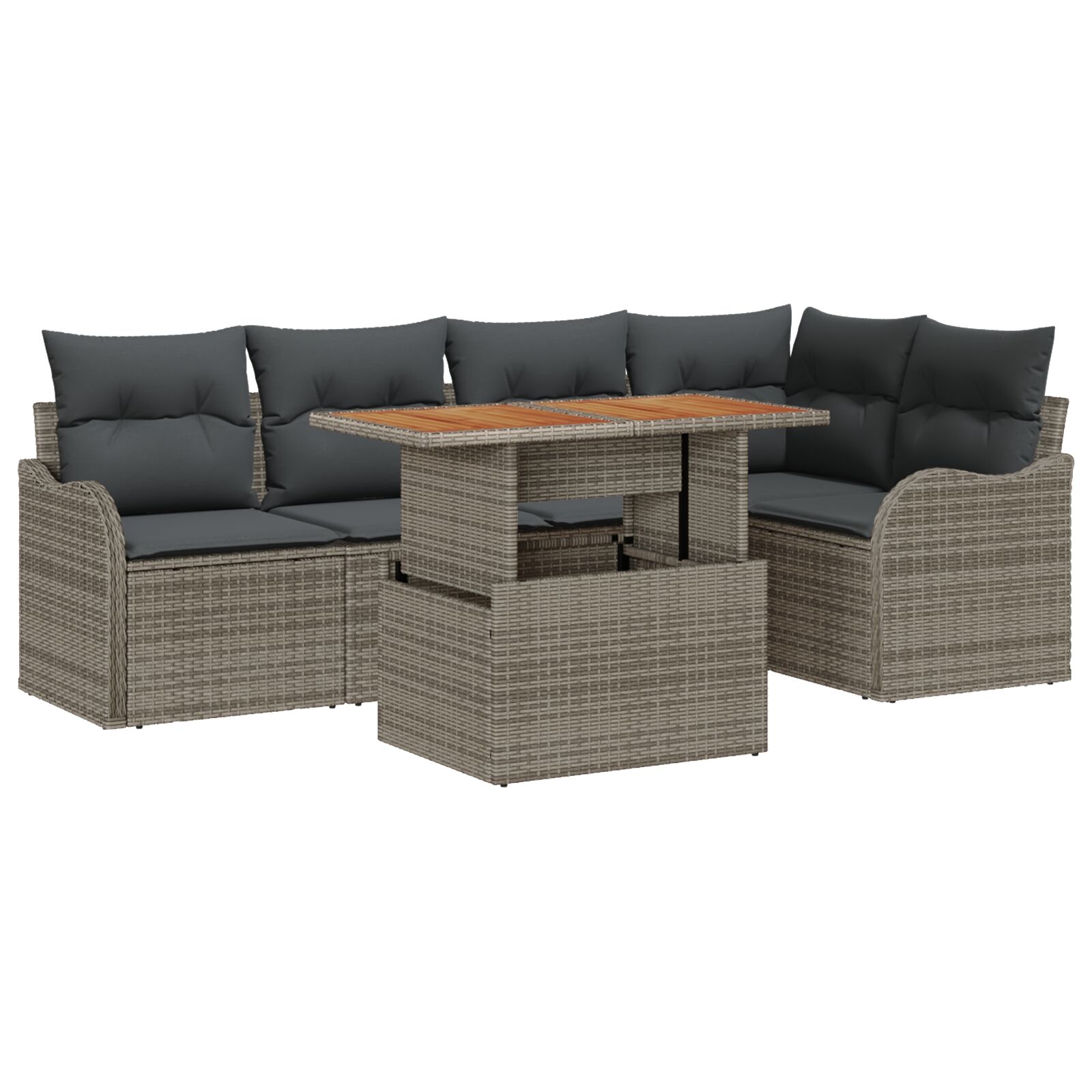 6-teiliges Garten Sofa Set mit Kissen in Grau aus Poly Rattan, 2-Sitzer Garten Sofa mit Kissen in Grau aus Poly Rattan 6-teiliges Garten Sofa Set mit Kissen in Grau aus Poly Rattan, 2-Sitzer Garten Sofa mit Kissen in Grau aus Poly Rattan