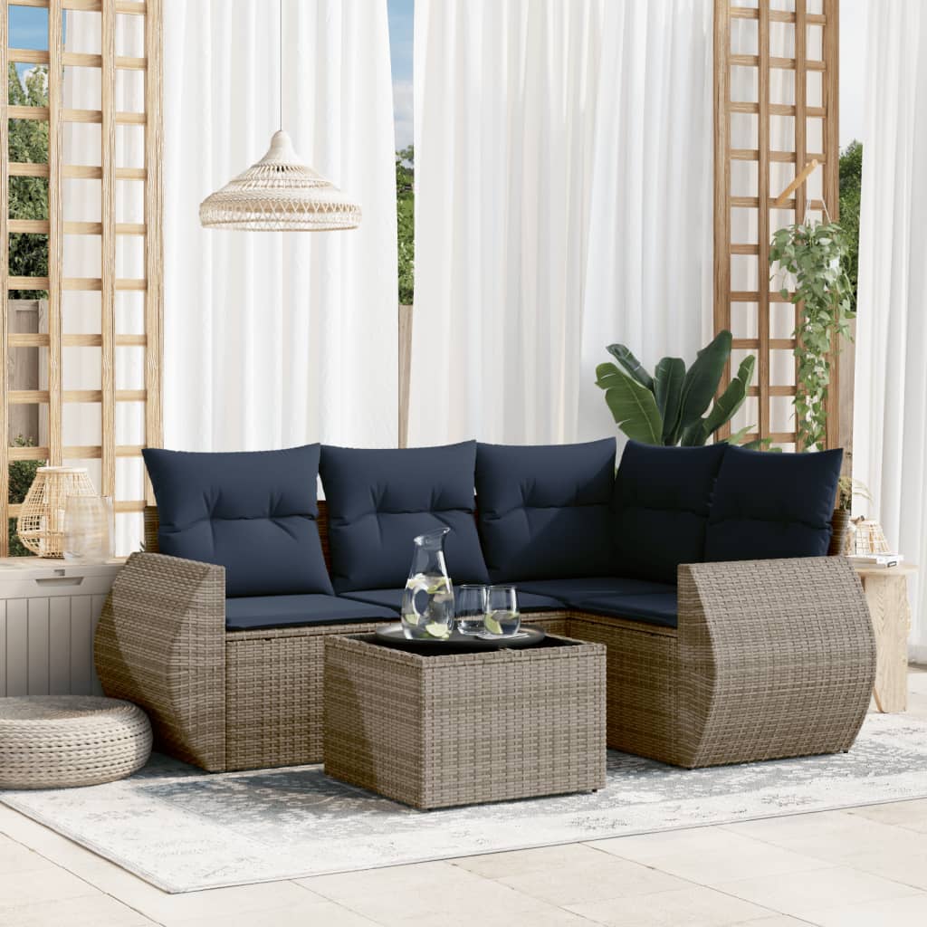 5-teiliges Gartensofa-Set mit Kissen, grau, Polyrattan 5-teiliges Gartensofa-Set mit Kissen, grau, Polyrattan