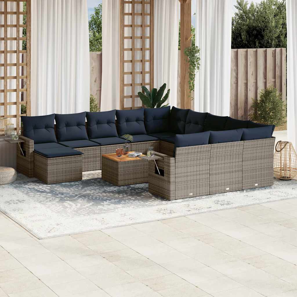 13-teiliges Gartensofa-Set mit Kissen, grau, Polyrattan 13-teiliges Gartensofa-Set mit Kissen, grau, Polyrattan