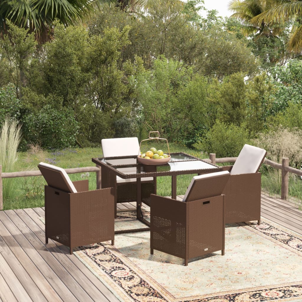 5-tlg. Garten-Essgruppe mit Kissen Poly Rattan Braun 5-tlg. Garten-Essgruppe mit Kissen Poly Rattan Braun