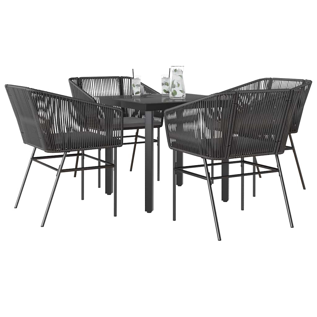 vidaXL 5-tlg. Garten-Essgruppe mit Kissen Schwarz Poly Rattan Glas vidaXL 5-tlg. Garten-Essgruppe mit Kissen Schwarz Poly Rattan Glas