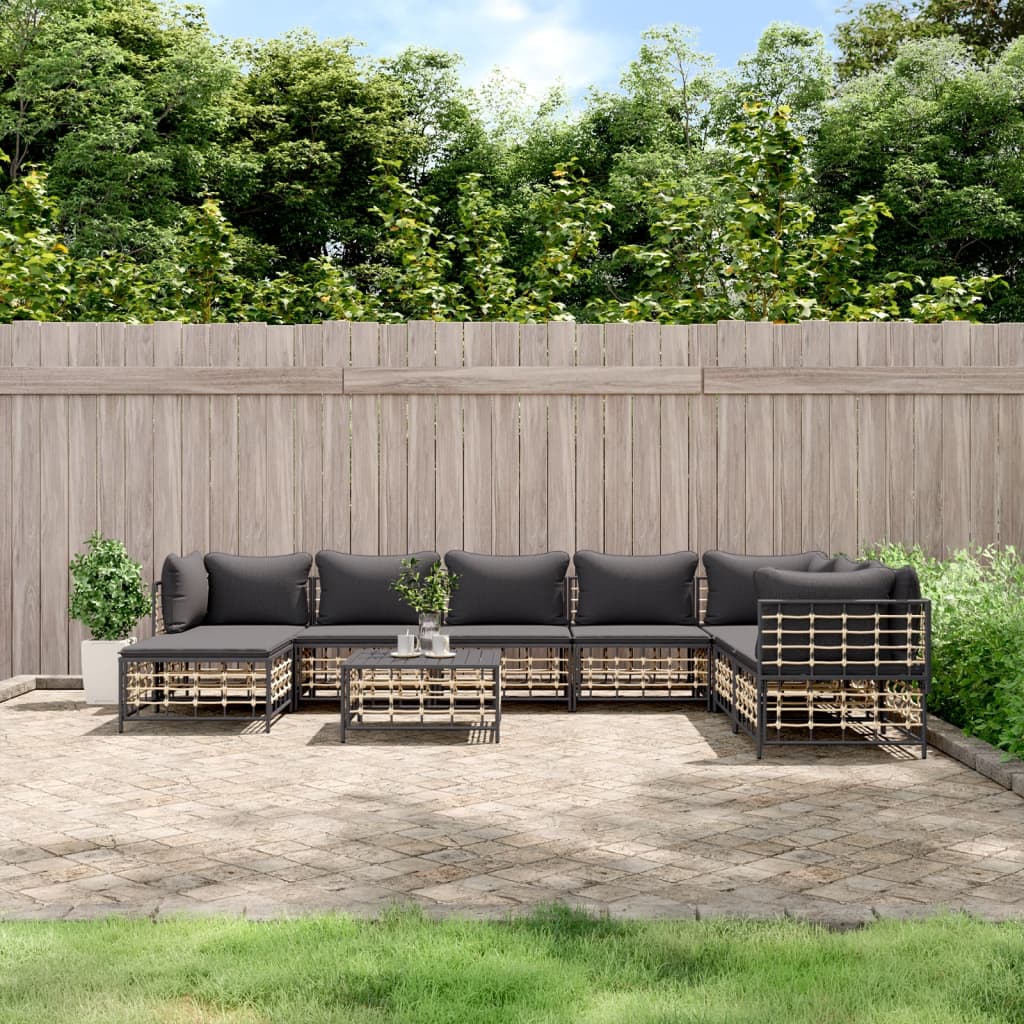 9-tlg. Garten-Lounge-Set mit Kissen Anthrazit Poly Rattan 9-tlg. Garten-Lounge-Set mit Kissen Anthrazit Poly Rattan