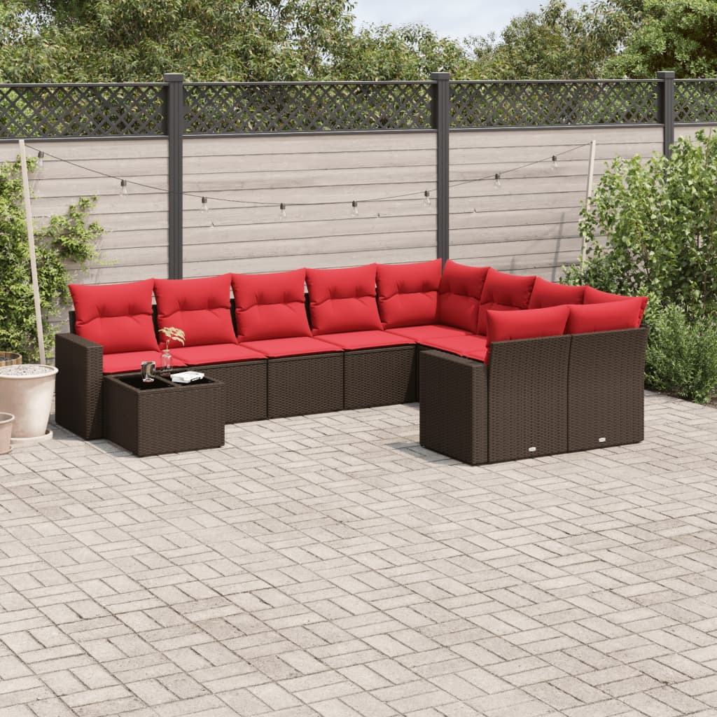 10-tlg. Garten-Sofagarnitur mit Kissen Braun Poly Rattan 10-tlg. Garten-Sofagarnitur mit Kissen Braun Poly Rattan