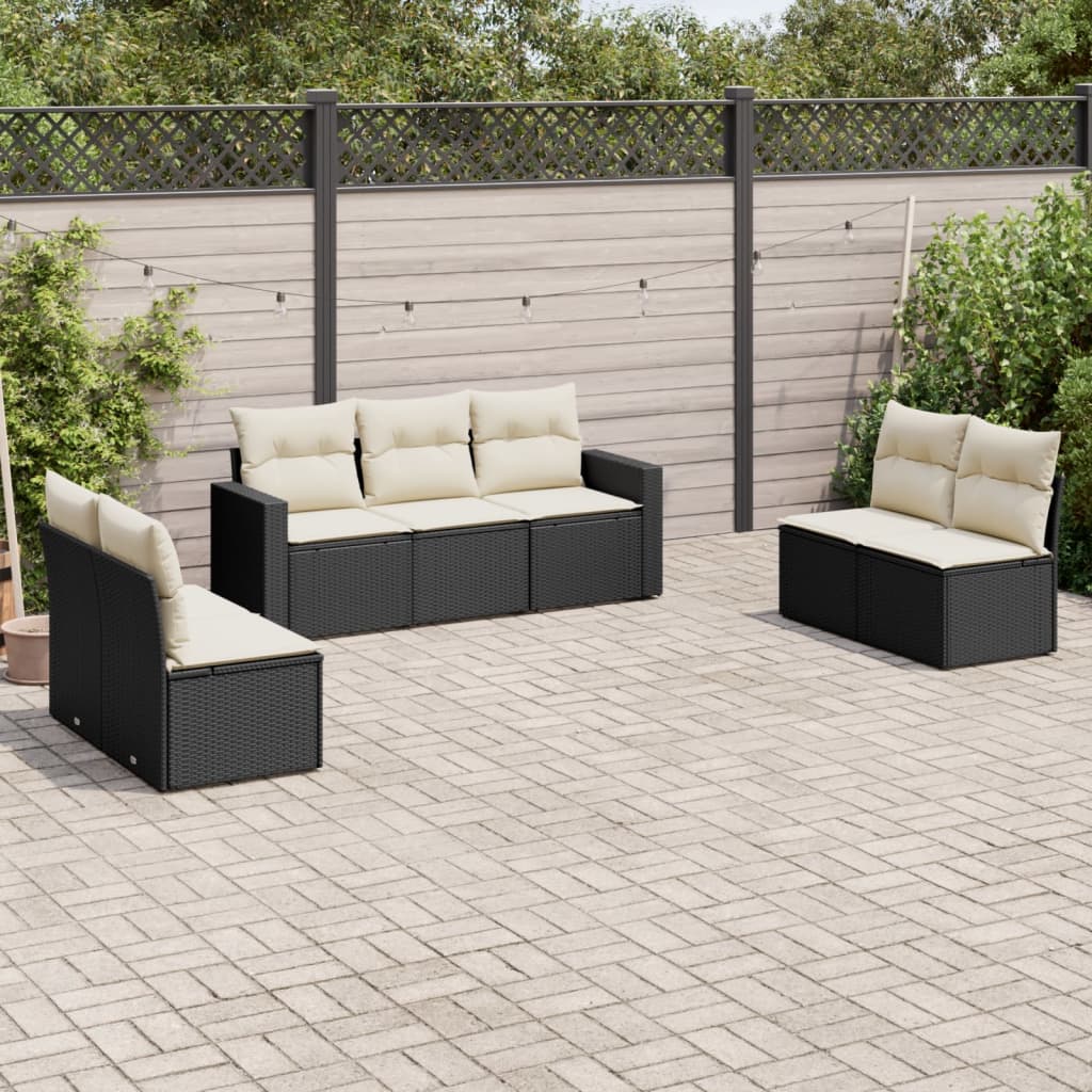 7-tlg. Garten-Sofagarnitur mit Kissen Schwarz Poly Rattan 7-tlg. Garten-Sofagarnitur mit Kissen Schwarz Poly Rattan