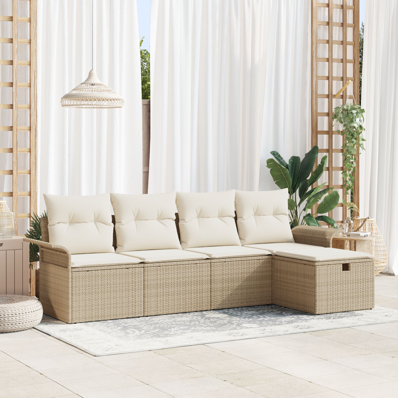 5-teiliges Garten Sofa Set mit Kissen Beige Poly Rattan 5-teiliges Garten Sofa Set mit Kissen Beige Poly Rattan