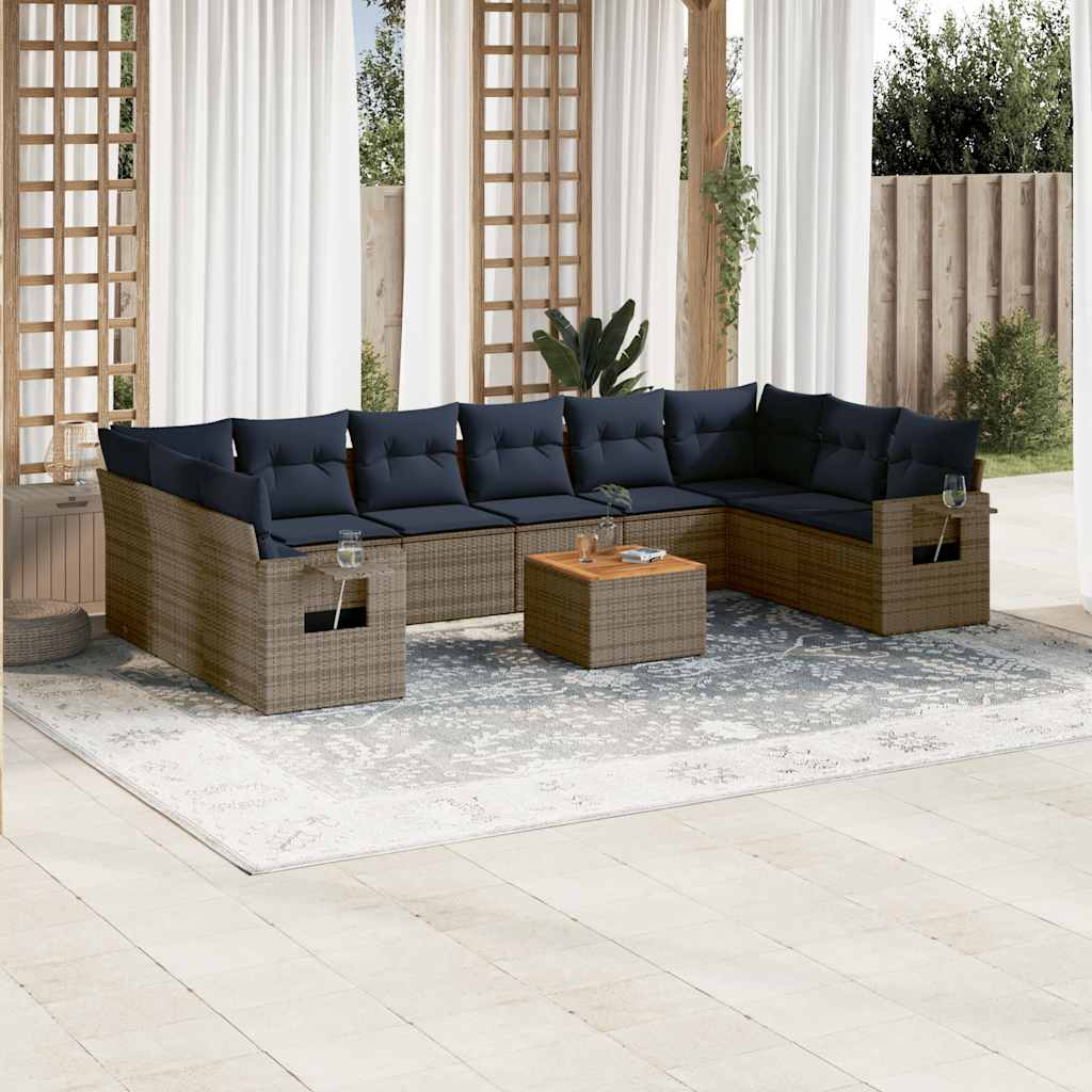 11-teiliges Gartensofa-Set mit Kissen, grau, Polyrattan 11-teiliges Gartensofa-Set mit Kissen, grau, Polyrattan