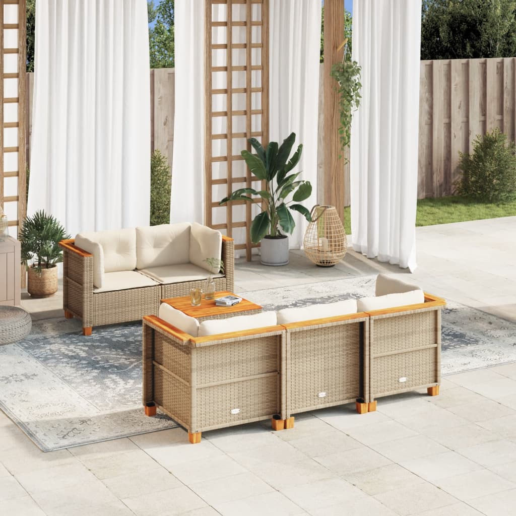 6-tlg. Garten-Sofagarnitur mit Kissen Beige Poly Rattan 6-tlg. Garten-Sofagarnitur mit Kissen Beige Poly Rattan