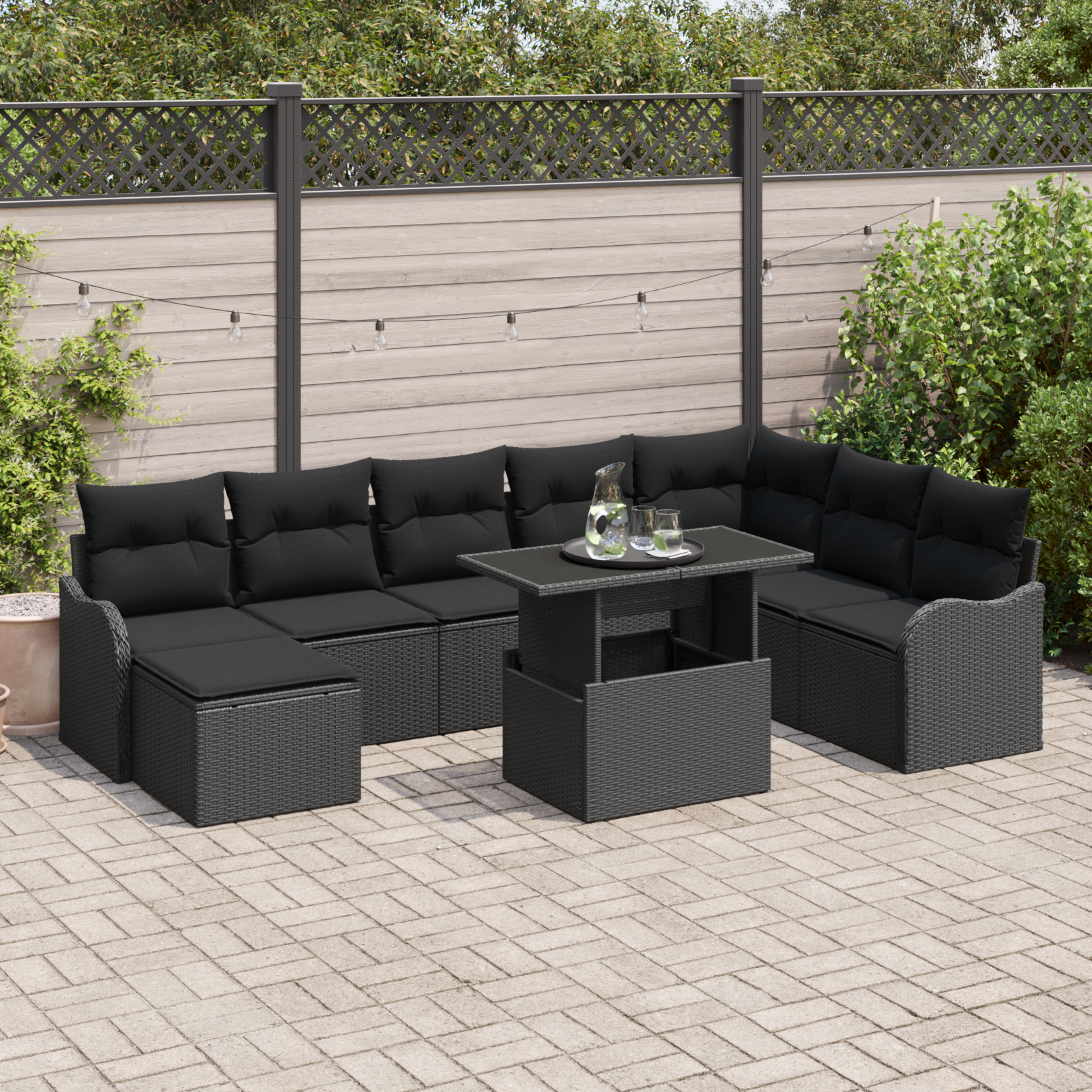 9-teiliges Garten-Sofa-Set mit Kissen Schwarz Poly-Rattan 9-teiliges Garten-Sofa-Set mit Kissen Schwarz Poly-Rattan