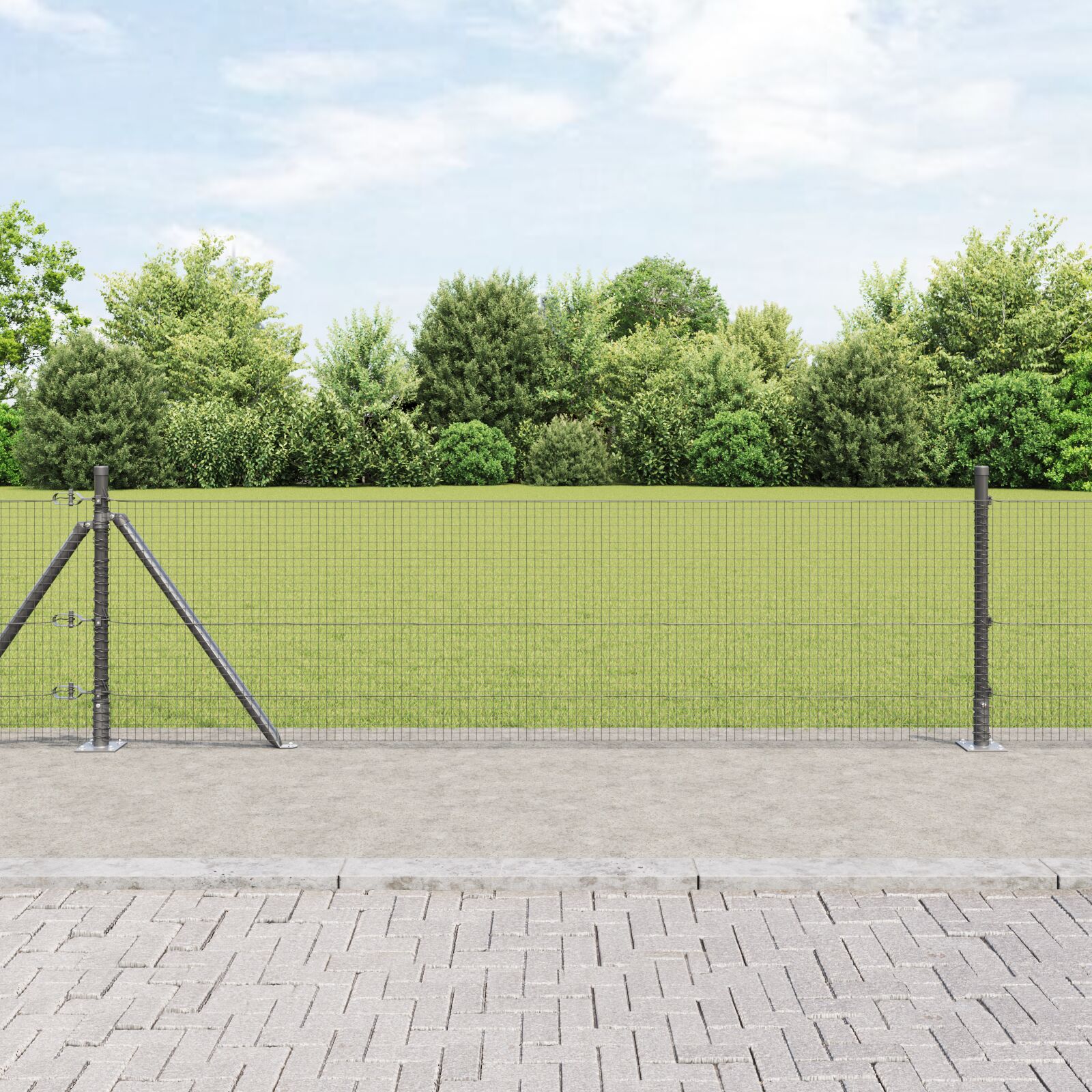 geschweißter Drahtzaun mit 13 Flanschpfosten Grau 0.6x25 m Stahl