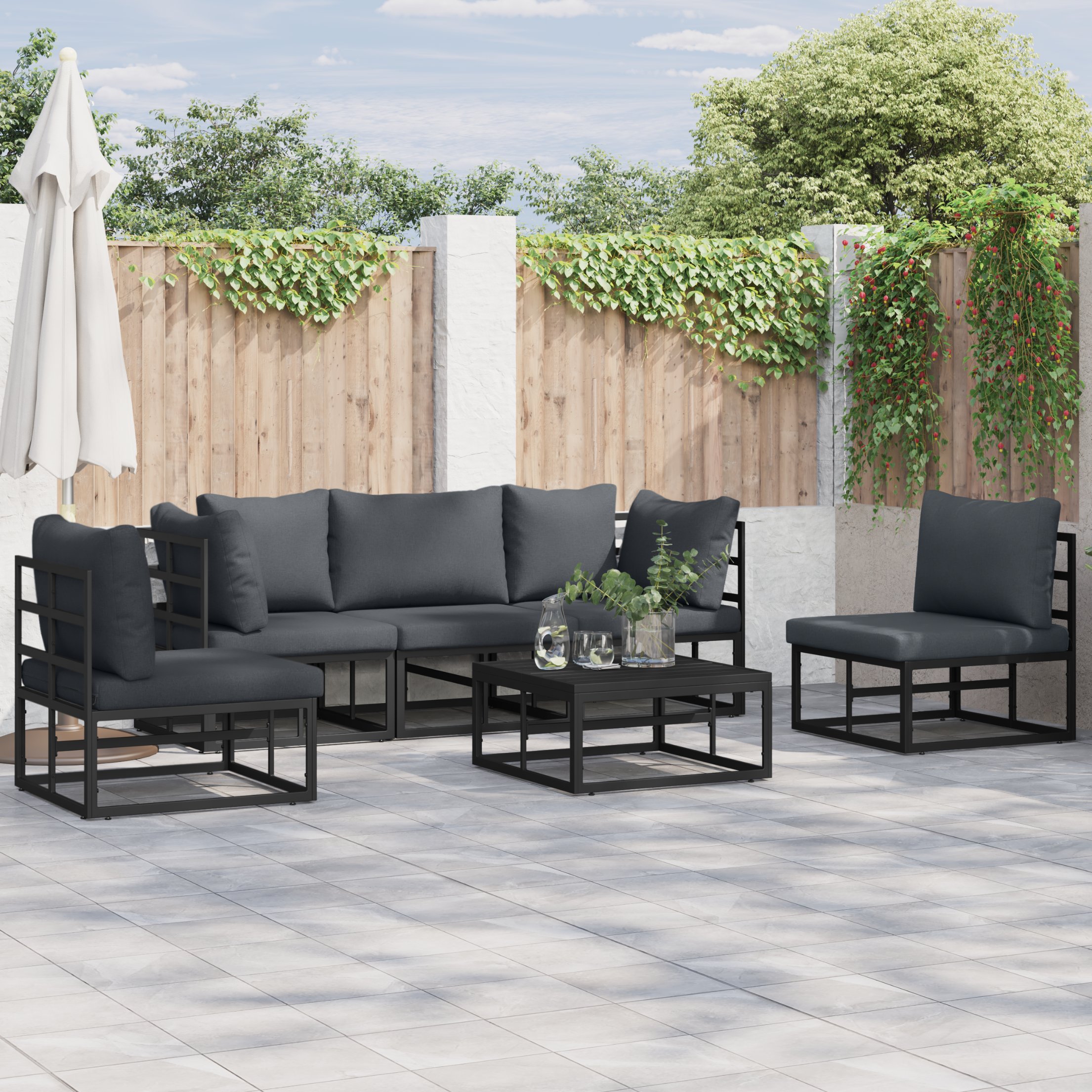 Garten-Sofa-Set 6 pcs Schwarz 70 x 70 x 32 cm Aluminium Garten-Sofa-Set 6 pcs Schwarz 70 x 70 x 32 cm Aluminium
