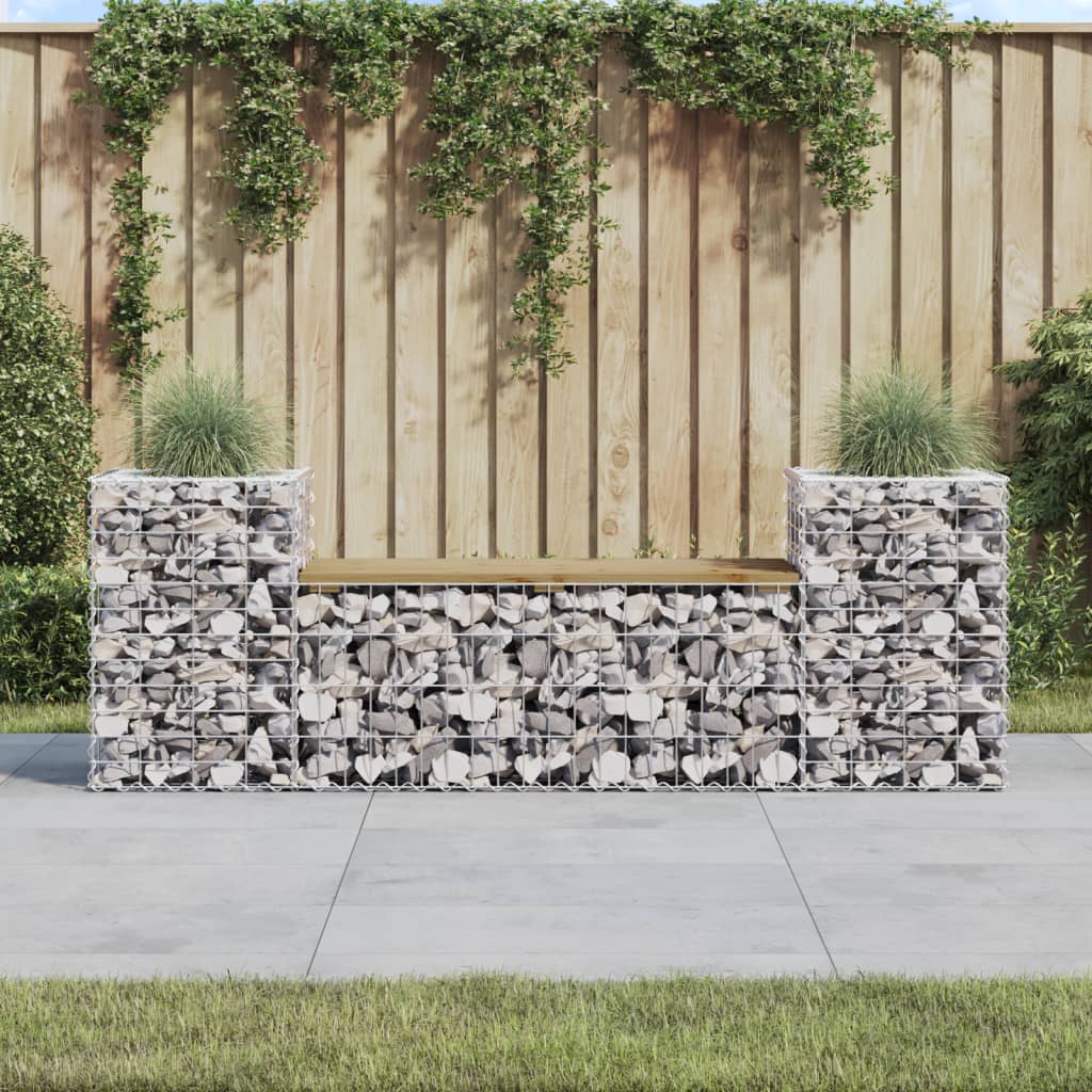 Gartenbank aus Gabionen 183x41x60,5 cm Kiefernholz Imprägniert Gartenbank aus Gabionen 183x41x60,5 cm Kiefernholz Imprägniert