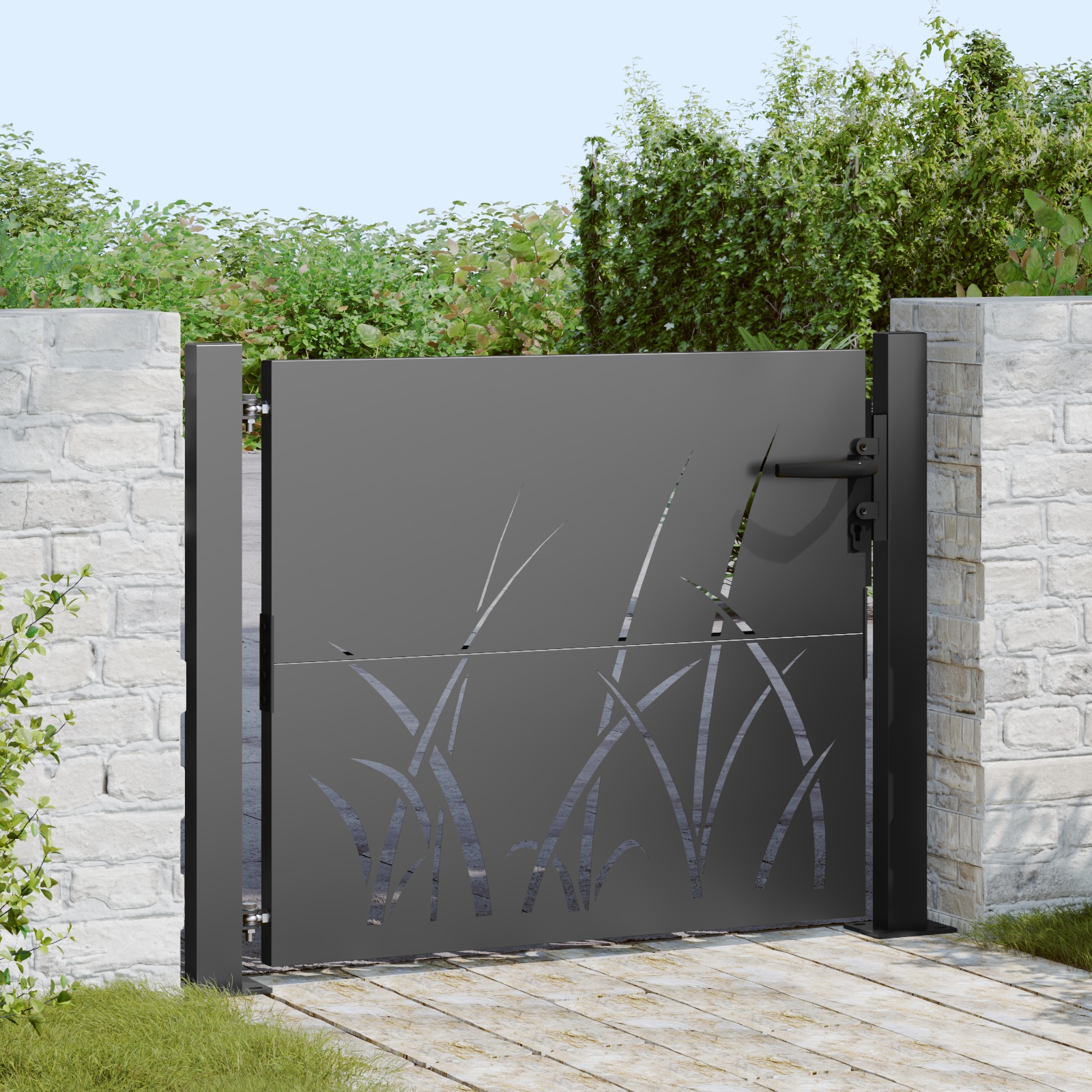 Gartentor Schwarz 105 x 100 cm Pulverbeschichteter Stahl