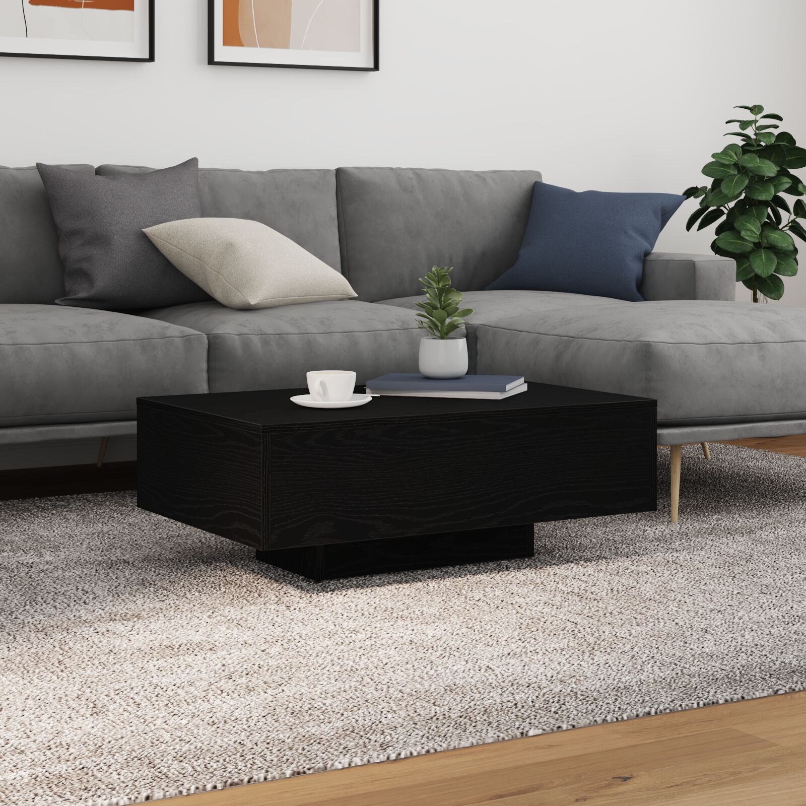 vidaXL Couchtisch mit LED-Lichtern Schwarz Eiche 85x55x31 cm