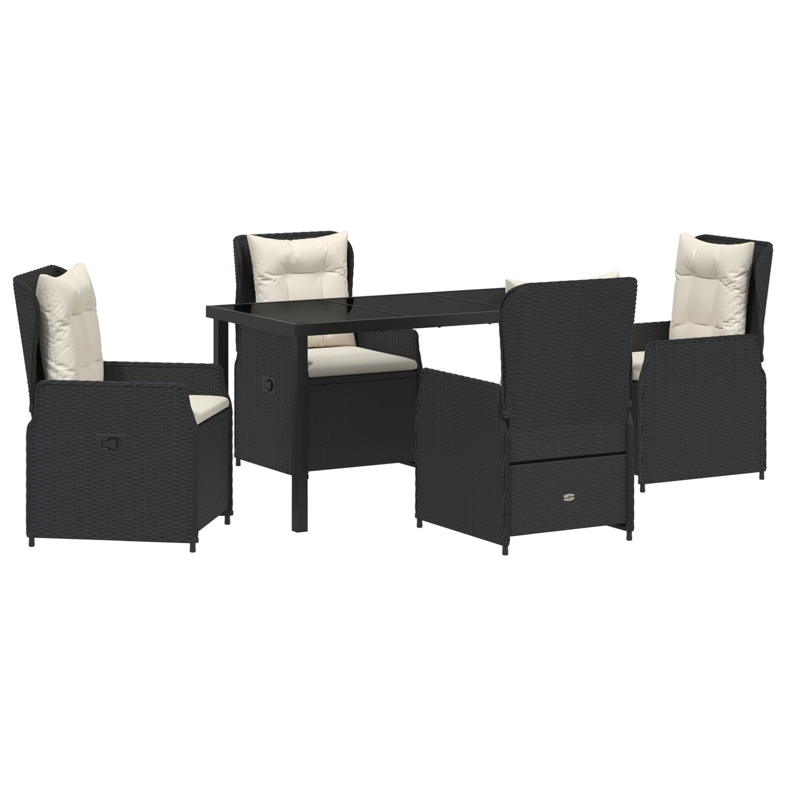 5-teiliges Garten Esszimmer Set Schwarz Poly Rattan, Gartentisch Schwarz 140x80x73 cm Sicherheitsglas