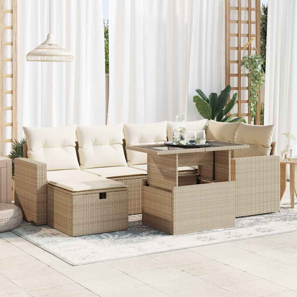 7-tlg. Garten-Sofagarnitur mit Kissen Beige Poly Rattan 7-tlg. Garten-Sofagarnitur mit Kissen Beige Poly Rattan
