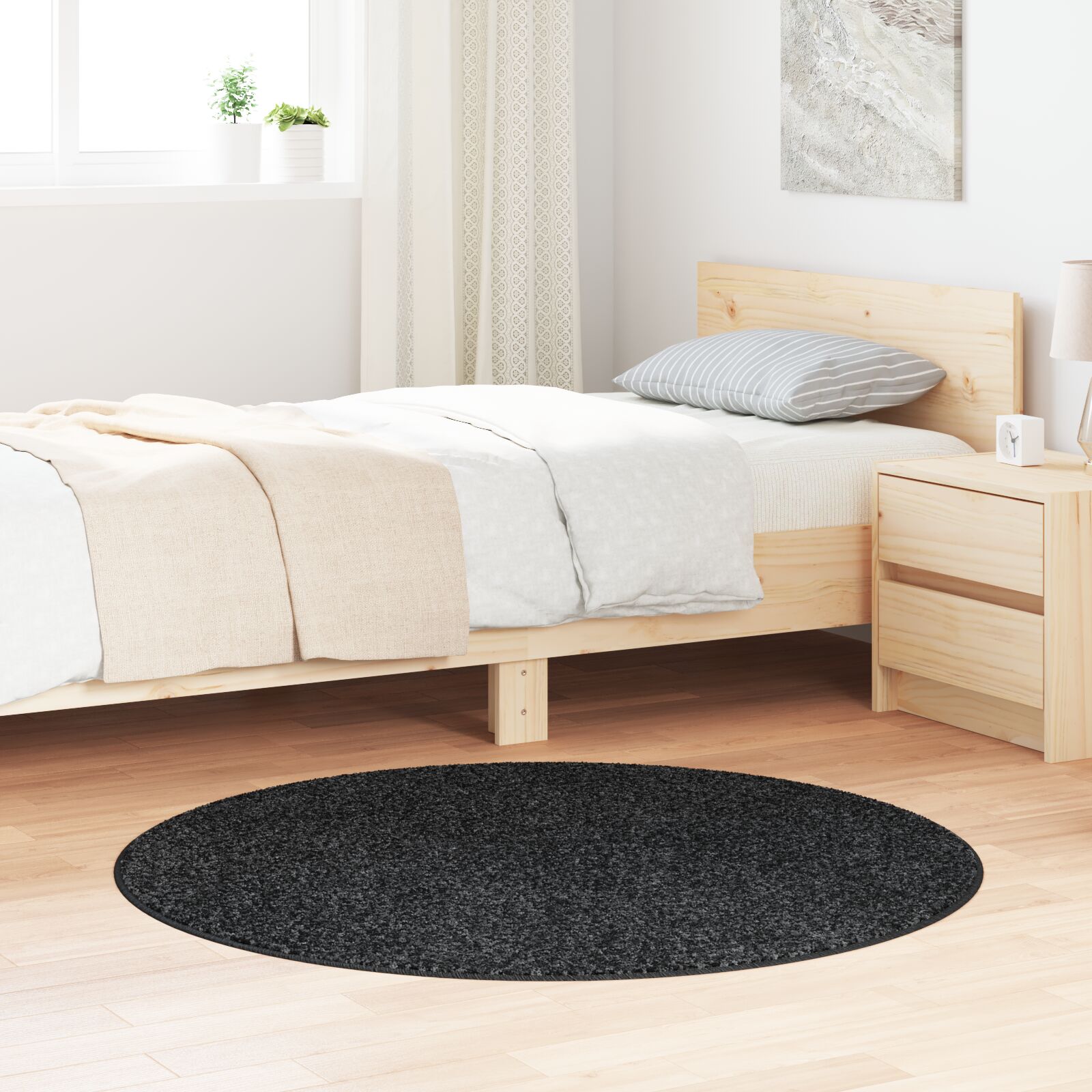 vidaXL Shaggy-Teppich mit Latexrücken Dunkelgrau ø120 cm