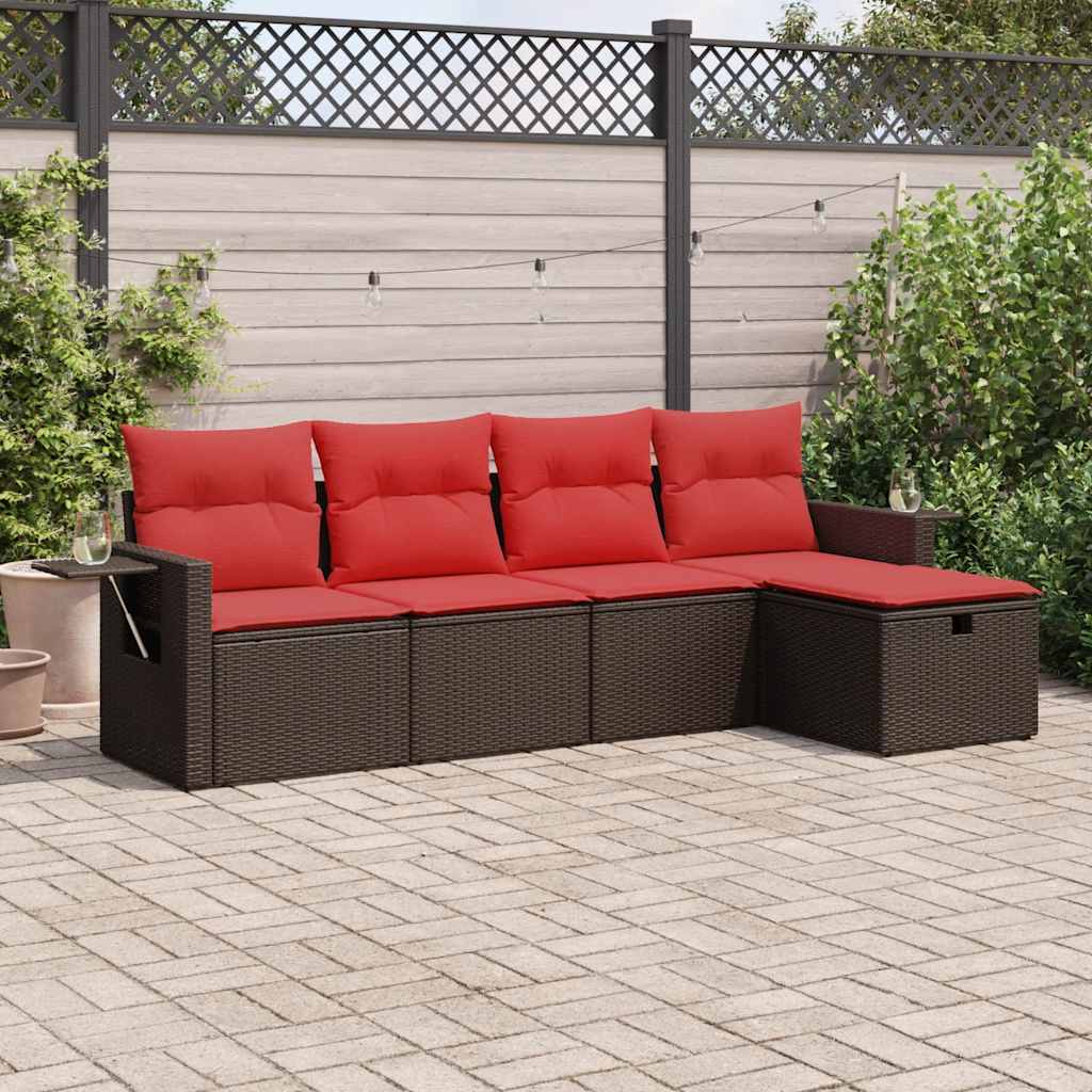 5-tlg. Garten-Sofagarnitur mit Kissen Braun Poly Rattan 5-tlg. Garten-Sofagarnitur mit Kissen Braun Poly Rattan