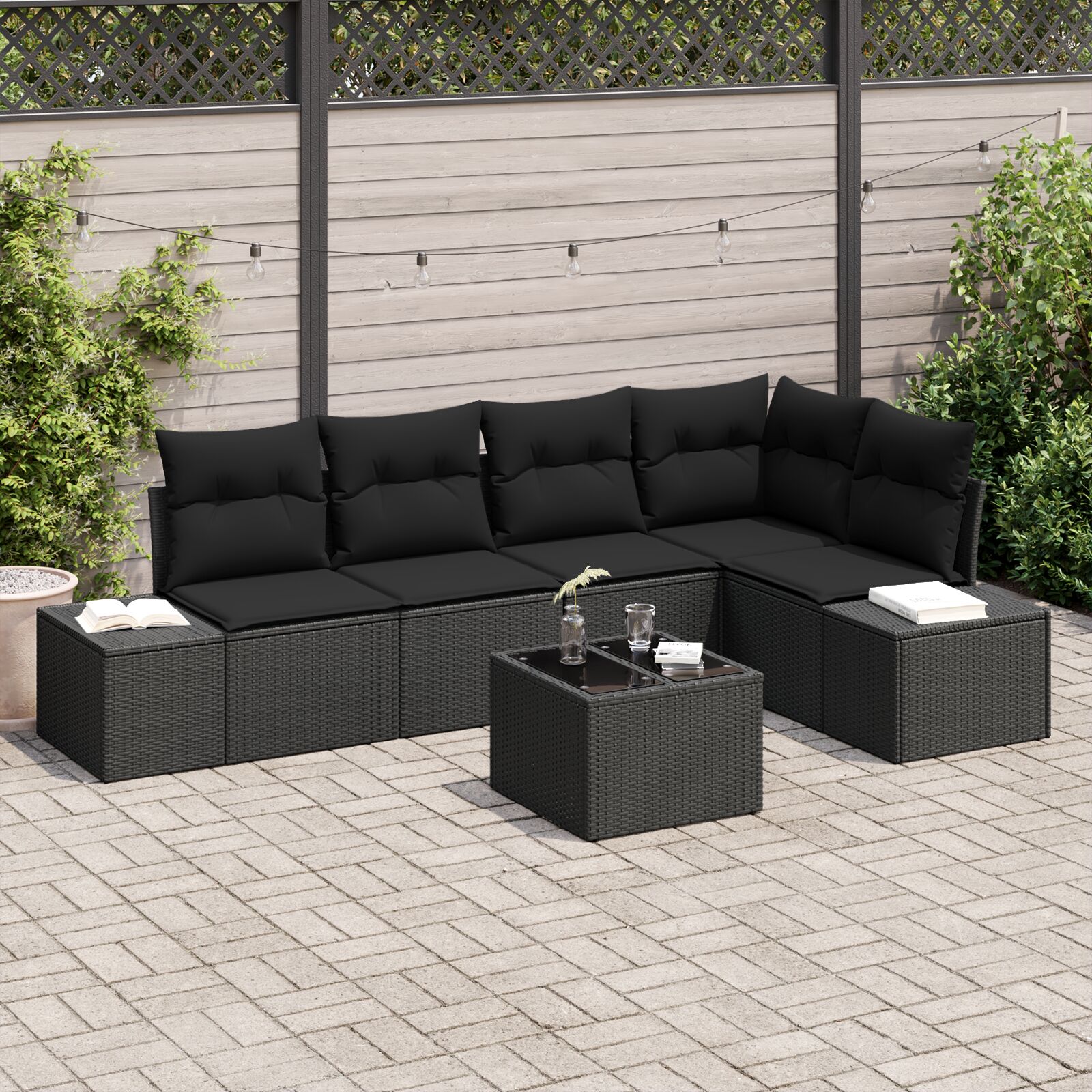 6-teiliges Garten-Sofa-Set mit Kissen Beige Poly-Rattan 6-teiliges Garten-Sofa-Set mit Kissen Beige Poly-Rattan