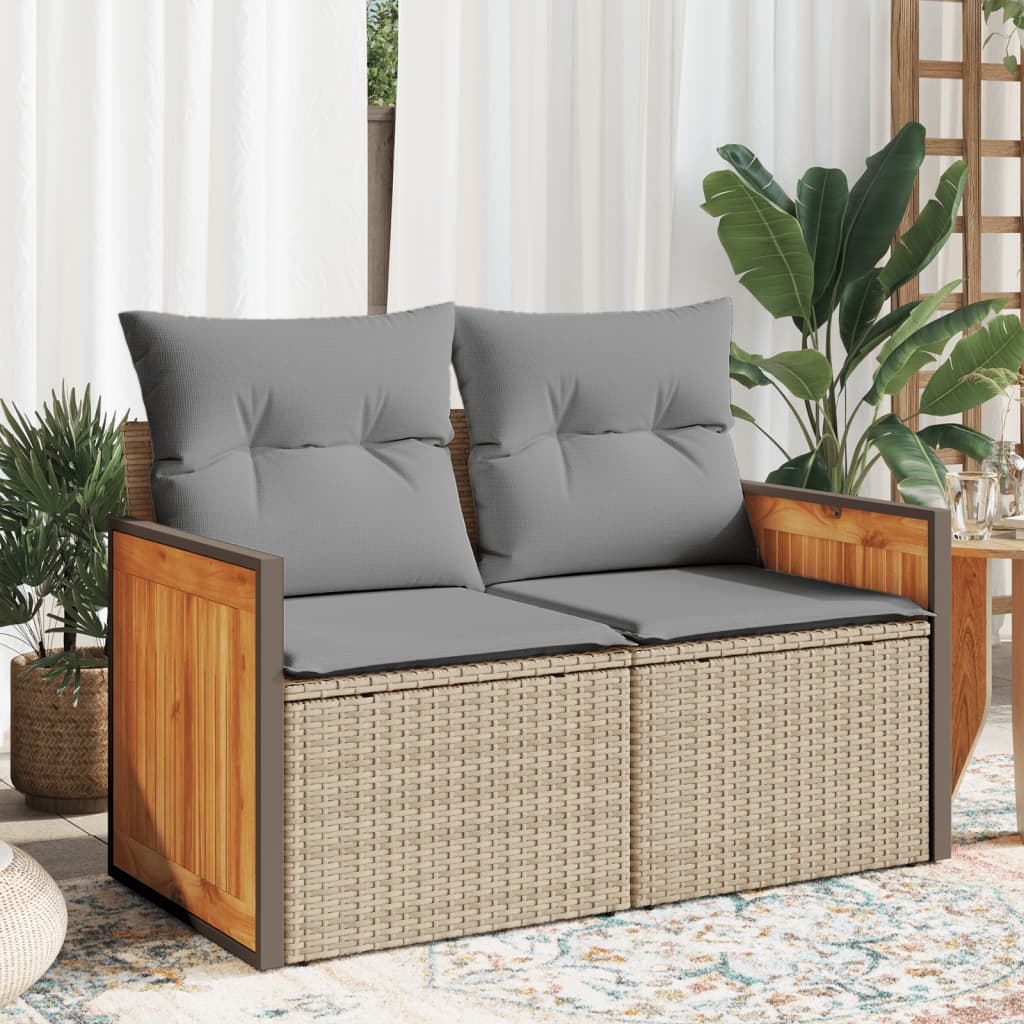 Gartensofa mit Kissen 2-Sitzer Beige Poly Rattan Gartensofa mit Kissen 2-Sitzer Beige Poly Rattan
