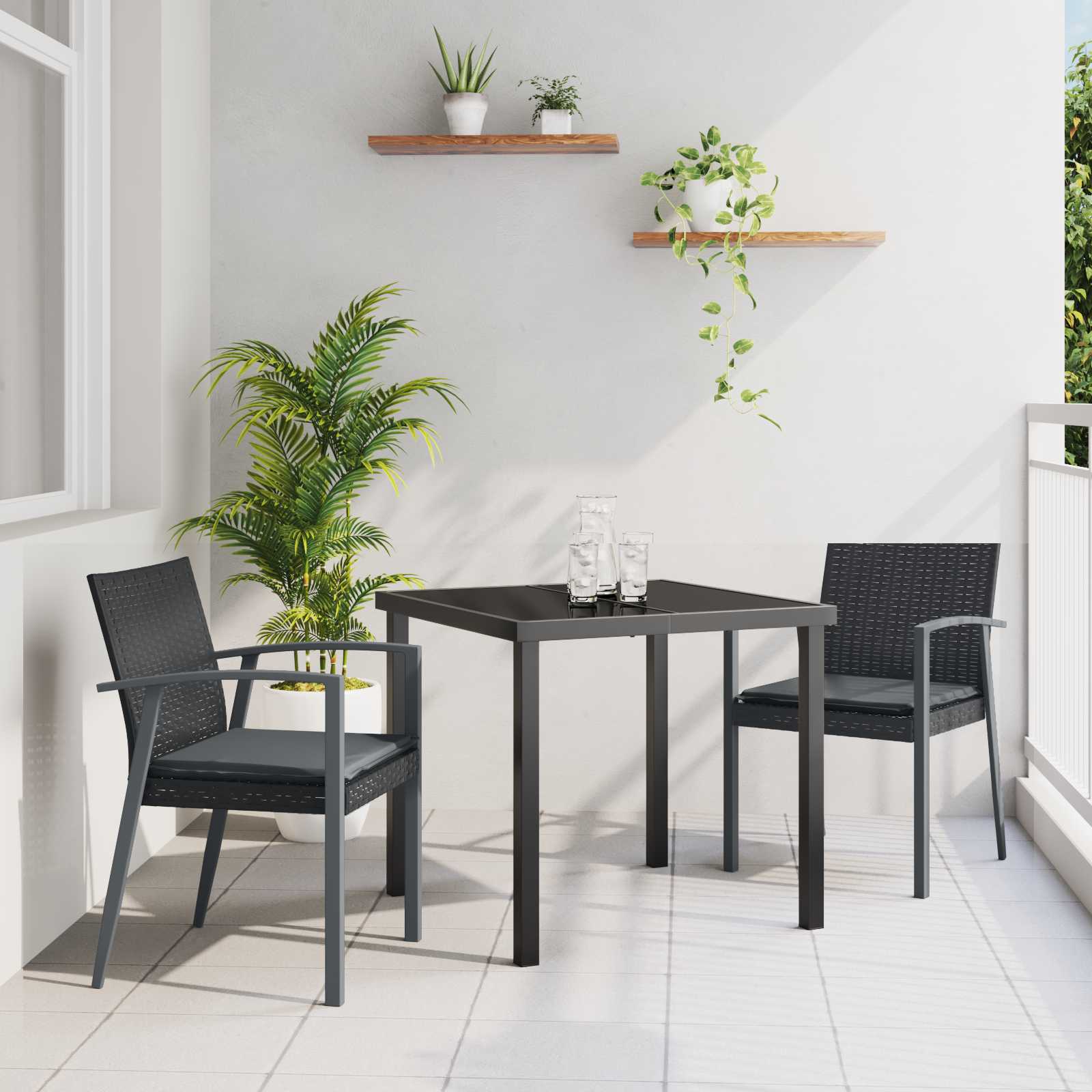 3-teiliges Gartensitz-Set mit Kissen Schwarz Poly-Rattan 3-teiliges Gartensitz-Set mit Kissen Schwarz Poly-Rattan