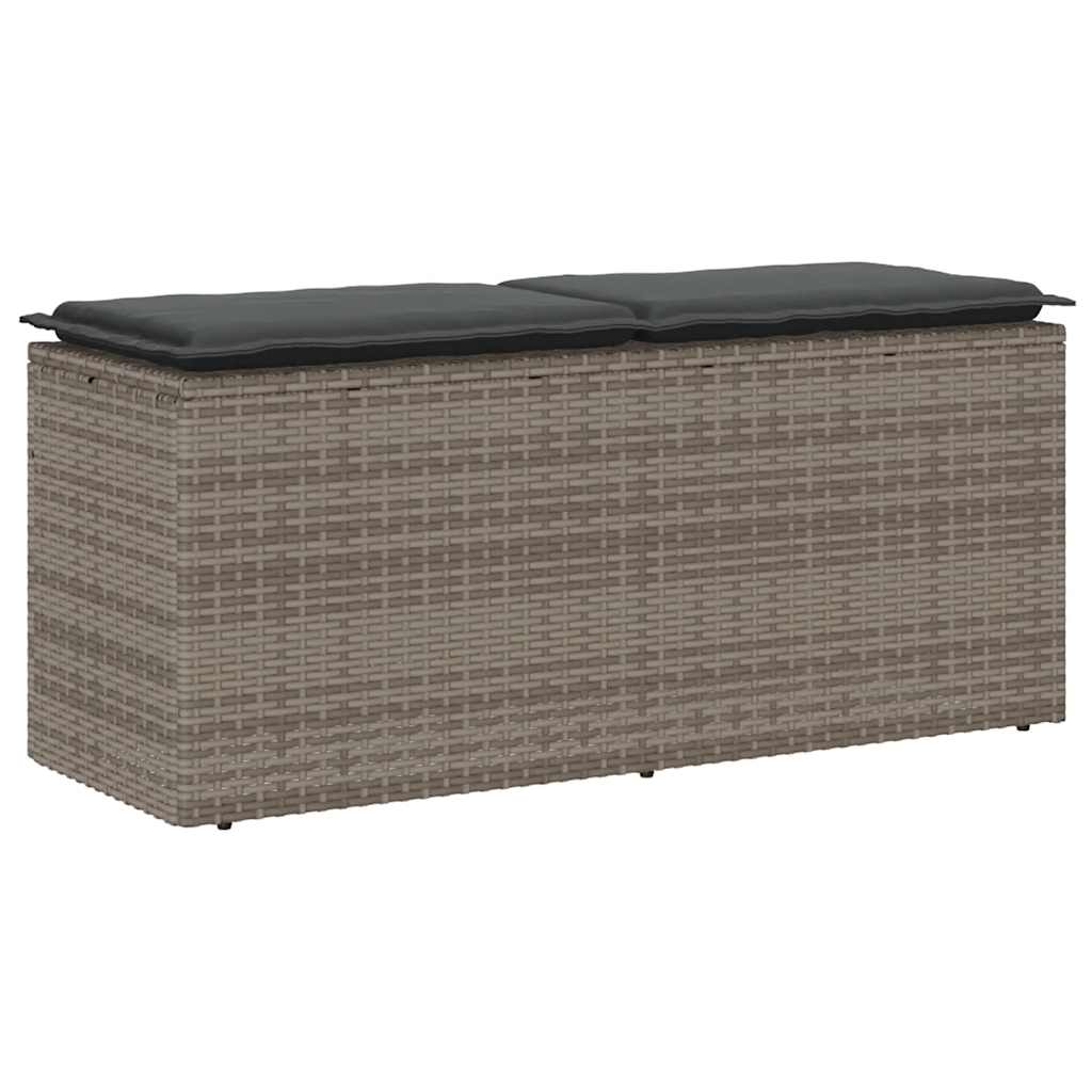 Gartenbank mit Kissen Grau 110x40x44 cm Poly Rattan Gartenbank mit Kissen Grau 110x40x44 cm Poly Rattan