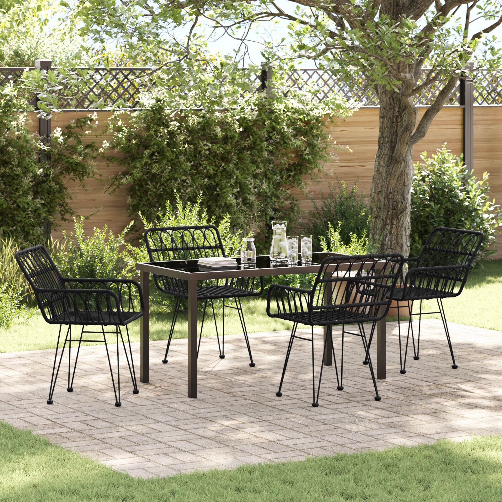 5-teiliges Gartentisch-Set Schwarz Poly Rattan