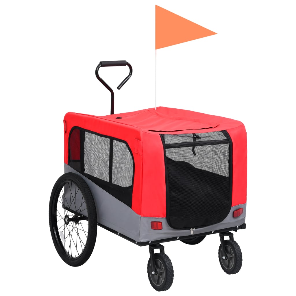 2-in-1 Fahrradanhänger für Hunde und Buggy Rot und Grau 2-in-1 Fahrradanhänger für Hunde und Buggy Rot und Grau