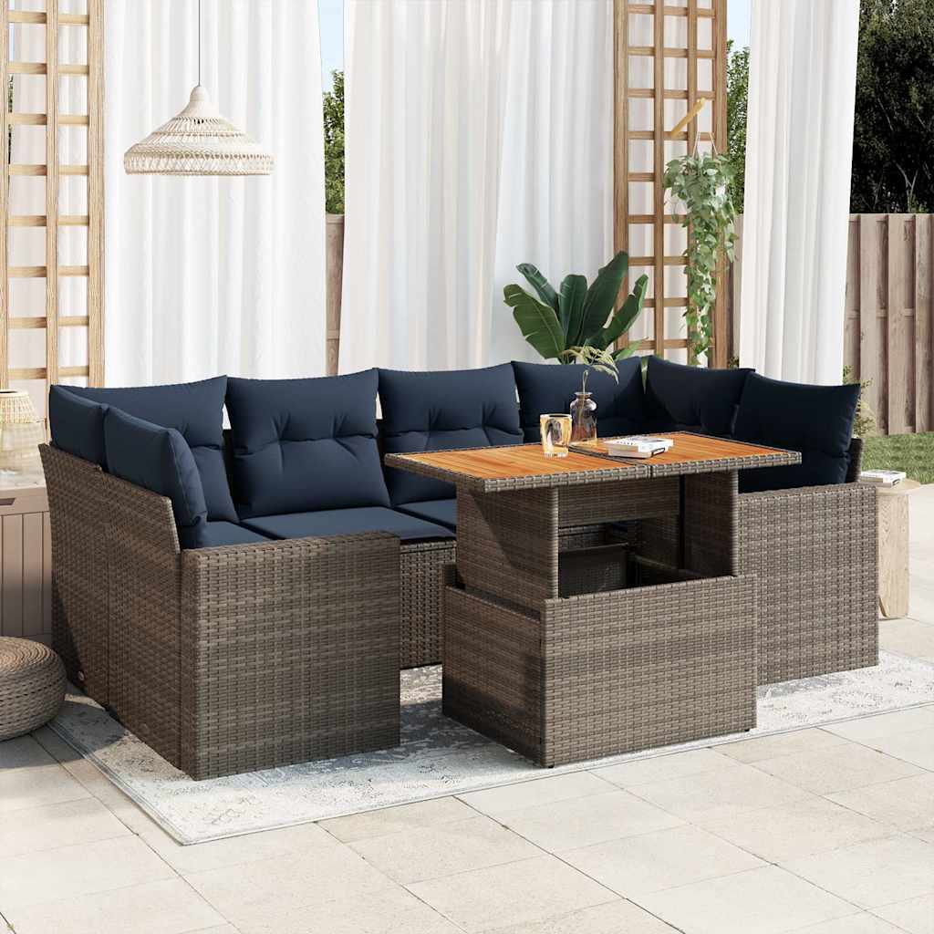 7-tlg. Garten-Sofagarnitur mit Kissen Grau Poly Rattan 7-tlg. Garten-Sofagarnitur mit Kissen Grau Poly Rattan