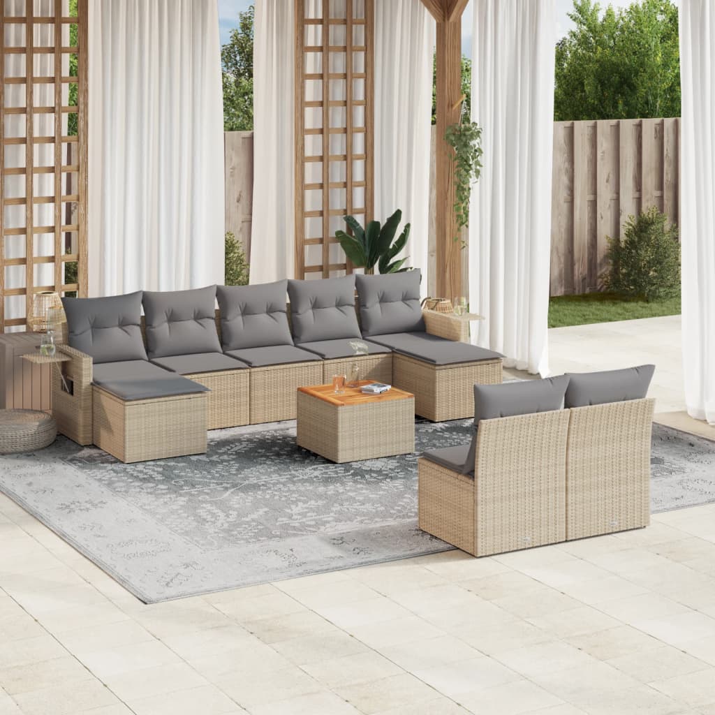 10-tlg. Garten-Sofagarnitur mit Kissen Beige Poly Rattan 10-tlg. Garten-Sofagarnitur mit Kissen Beige Poly Rattan