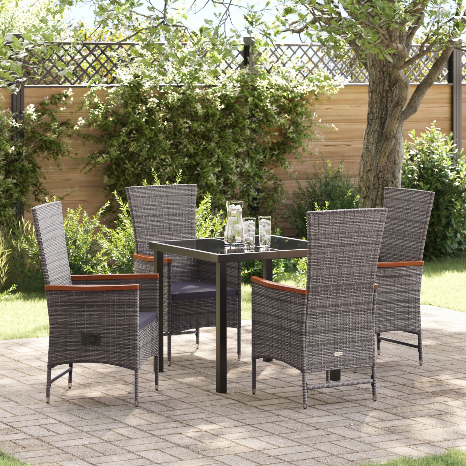 5-teiliges Garten-Esszimmer-Set mit Kissen Graue Poly-Rattan