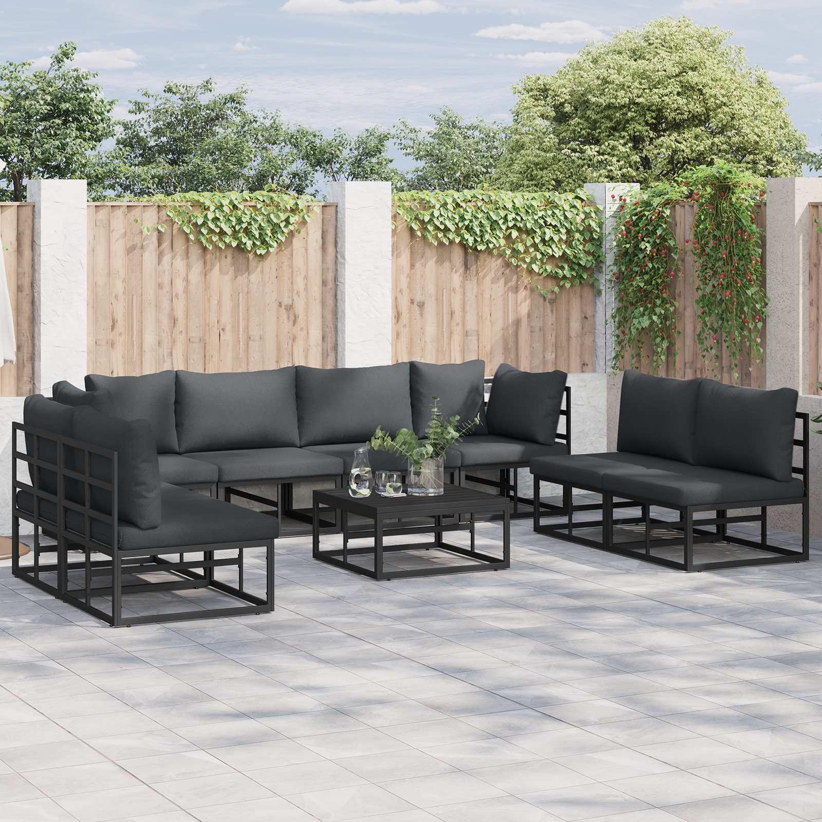 Garten-Sofa-Set 8 pcs Schwarz 283 x 71.5 x 71 cm Aluminium Garten-Sofa-Set 8 pcs Schwarz 283 x 71.5 x 71 cm Aluminium