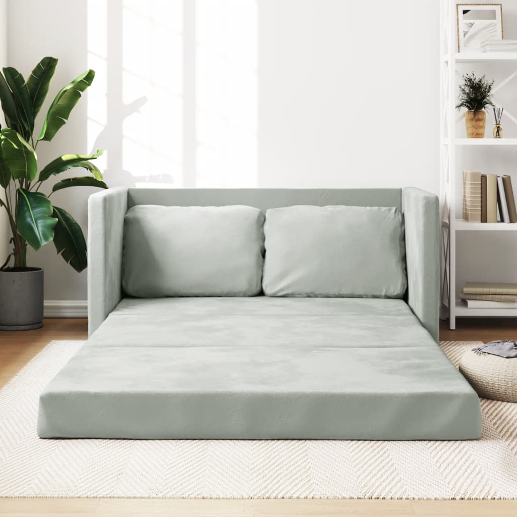 Bodensofa mit Schlaffunktion Hellgrau 122x204x55 cm Samt Bodensofa mit Schlaffunktion Hellgrau 122x204x55 cm Samt