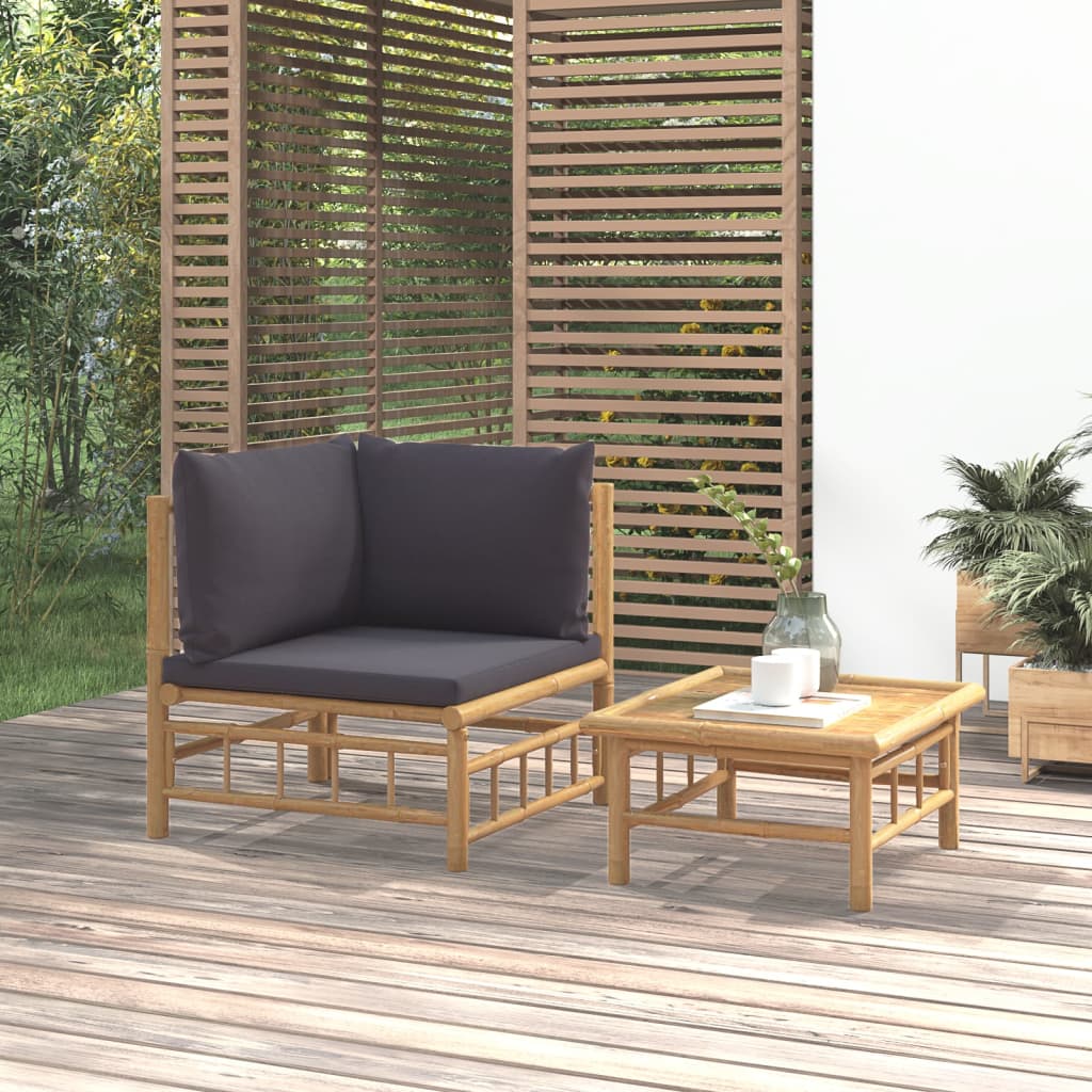 2-tlg. Garten-Lounge-Set mit Dunkelgrauen Kissen Bambus 2-tlg. Garten-Lounge-Set mit Dunkelgrauen Kissen Bambus