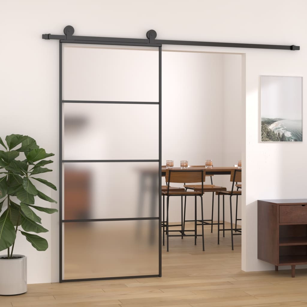 Schiebetür ESG-Glas und Aluminium mattiert 90x205 cm Schwarz Schiebetür ESG-Glas und Aluminium mattiert 90x205 cm Schwarz