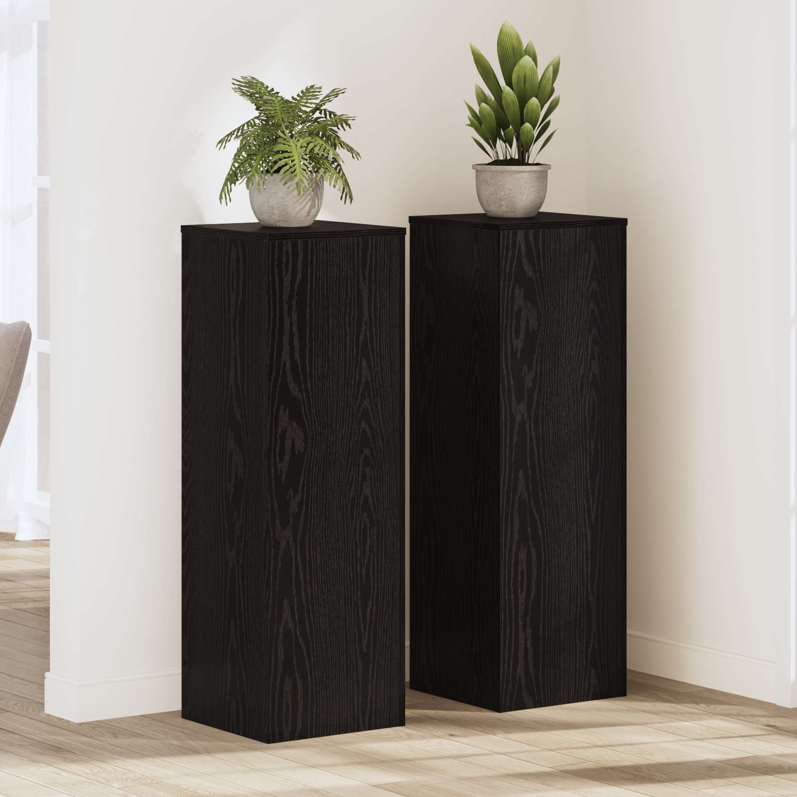 Pflanzenständer 2 Stk Schwarze Eiche 33x33x100 cm Holzwerkstoff