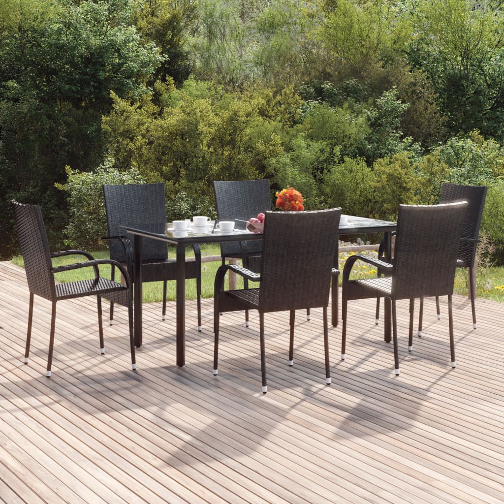 7-tlg. Garten-Essgruppe Schwarz Poly Rattan 7-tlg. Garten-Essgruppe Schwarz Poly Rattan