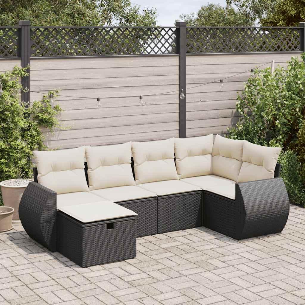 6-tlg. Garten-Sofagarnitur mit Kissen Schwarz Poly Rattan 6-tlg. Garten-Sofagarnitur mit Kissen Schwarz Poly Rattan