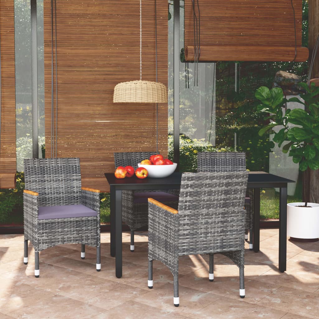 5-tlg. Garten-Essgruppe mit Kissen Poly Rattan Grau 5-tlg. Garten-Essgruppe mit Kissen Poly Rattan Grau