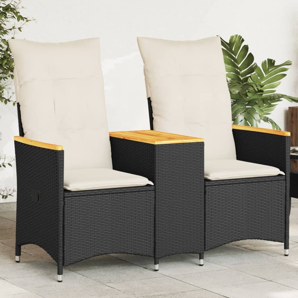 Gartensofa 2-Sitzer Verstellbar mit Tisch Schwarz Poly Rattan Gartensofa 2-Sitzer Verstellbar mit Tisch Schwarz Poly Rattan