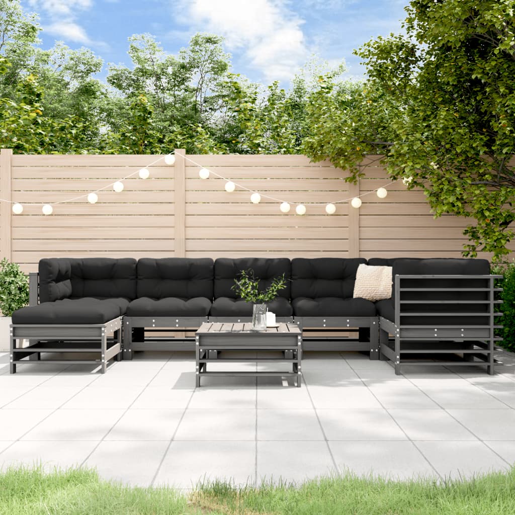 8-tlg. Garten-Lounge-Set mit Kissen Grau Massivholz 8-tlg. Garten-Lounge-Set mit Kissen Grau Massivholz