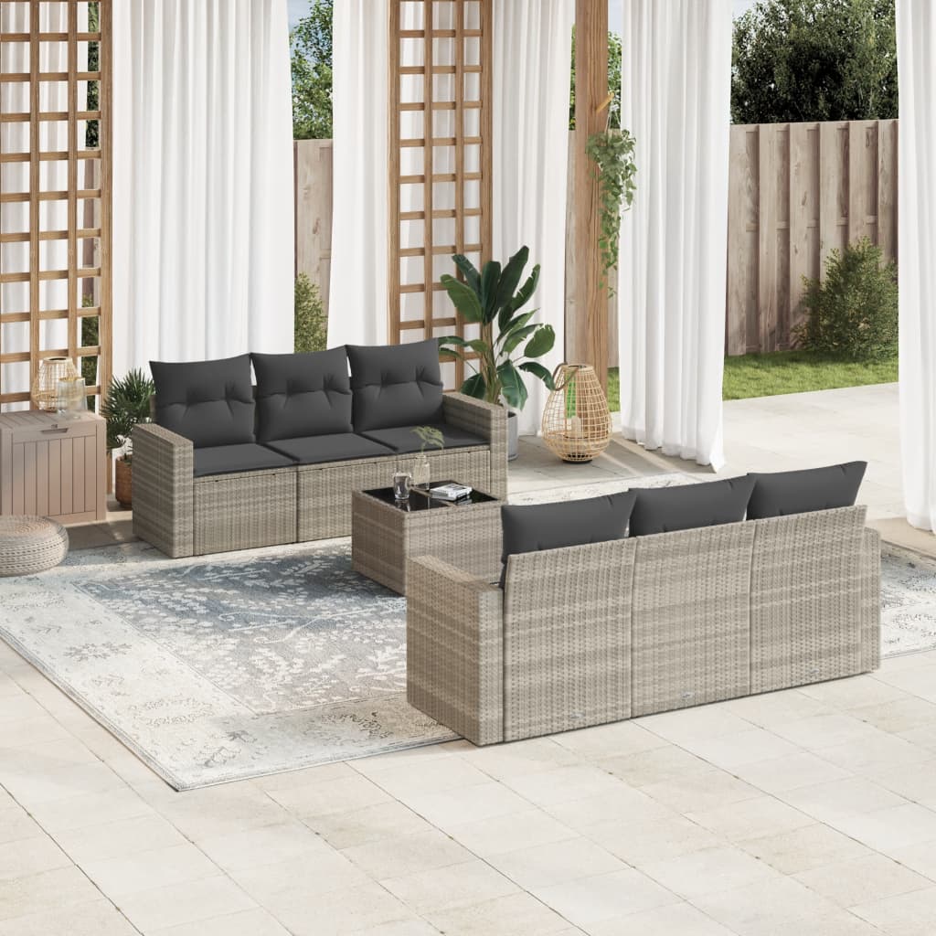 7-tlg. Garten-Sofagarnitur mit Kissen Hellgrau Poly Rattan 7-tlg. Garten-Sofagarnitur mit Kissen Hellgrau Poly Rattan