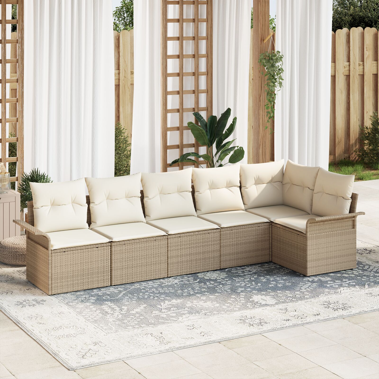 6-teiliges Garten Sofa Set mit Kissen Beige Poly Rattan 6-teiliges Garten Sofa Set mit Kissen Beige Poly Rattan