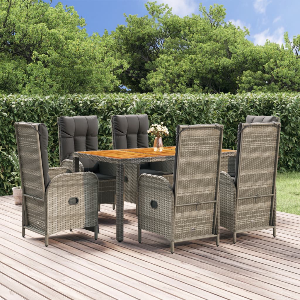 7-tlg. Garten-Essgruppe mit Kissen Grau Poly Rattan 7-tlg. Garten-Essgruppe mit Kissen Grau Poly Rattan
