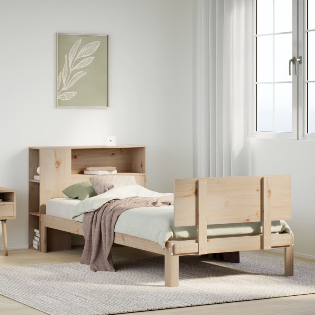 Massivholzbett mit Regal ohne Matratze 90x190 cm Kiefer