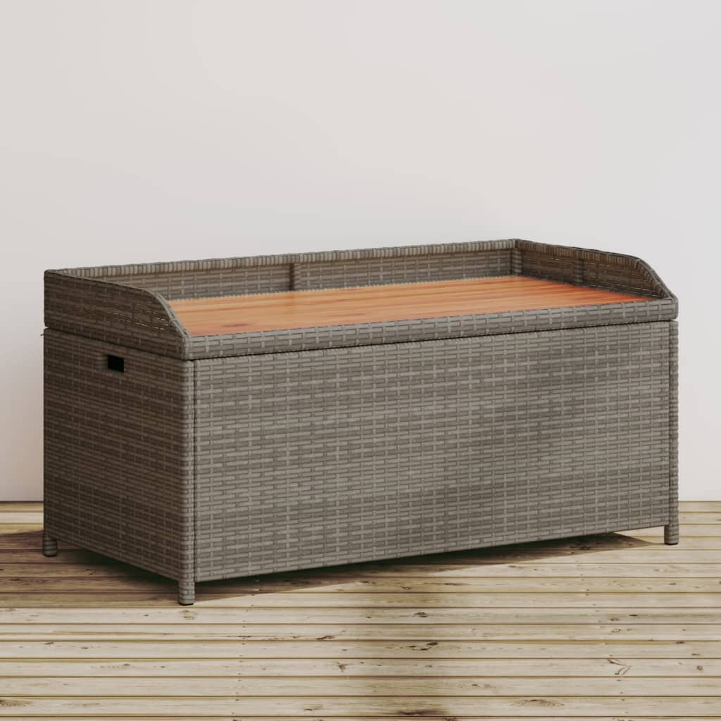 Bank mit Stauraum Grau 100x50x52 cm Poly Rattan Akazienholz Bank mit Stauraum Grau 100x50x52 cm Poly Rattan Akazienholz