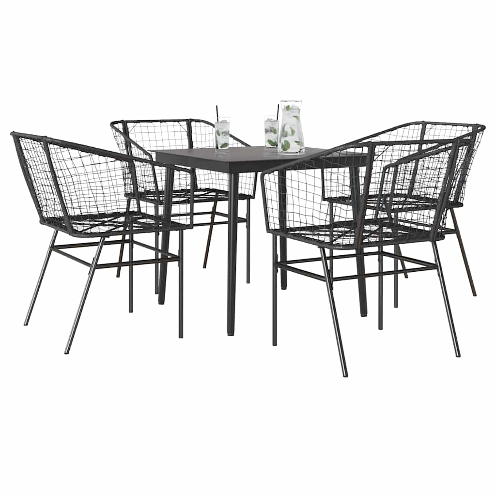 vidaXL 5-teiliges Garten-Esszimmerset aus schwarzem Polyrattanglas vidaXL 5-teiliges Garten-Esszimmerset aus schwarzem Polyrattanglas