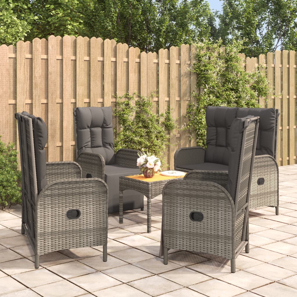 5-tlg. Garten-Essgruppe mit Kissen Grau Poly Rattan 5-tlg. Garten-Essgruppe mit Kissen Grau Poly Rattan