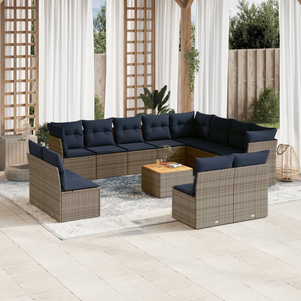 13-tlg. Garten-Sofagarnitur mit Kissen Grau Poly Rattan 13-tlg. Garten-Sofagarnitur mit Kissen Grau Poly Rattan