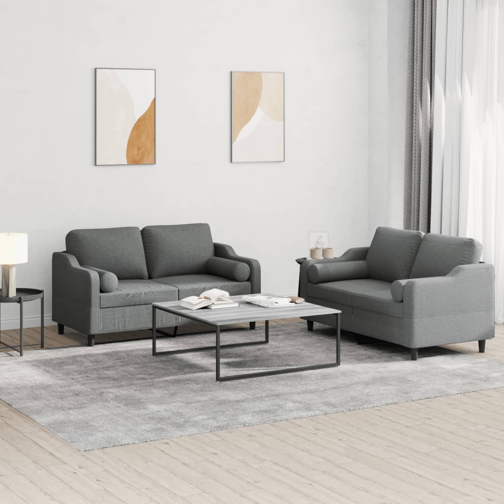 2-tlg. Sofagarnitur mit Kissen Dunkelgrau Stoff 2-tlg. Sofagarnitur mit Kissen Dunkelgrau Stoff