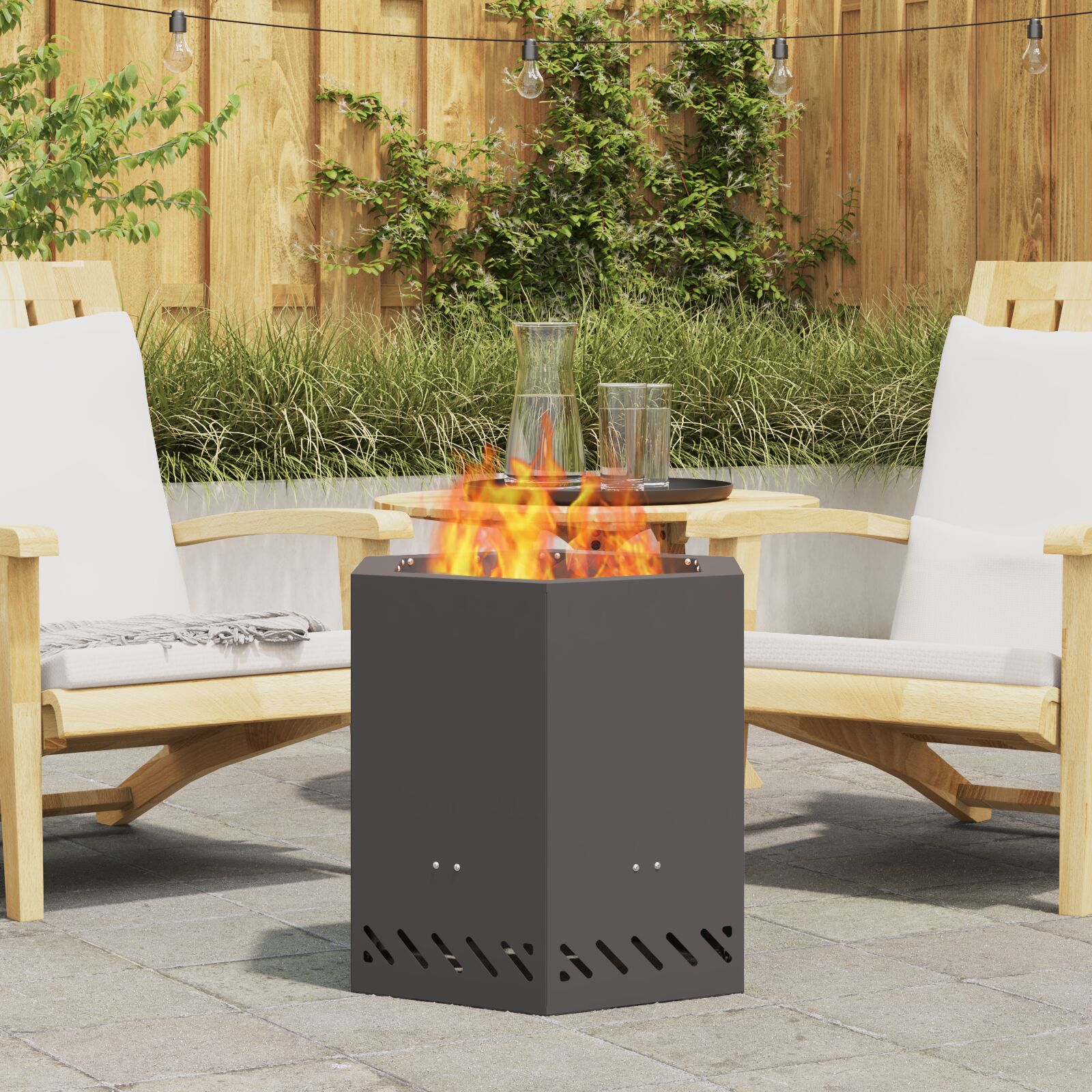 vidaXL Raucharmer Feuergrill Sechseckig Schwarz 48x48x51 cm Stahl